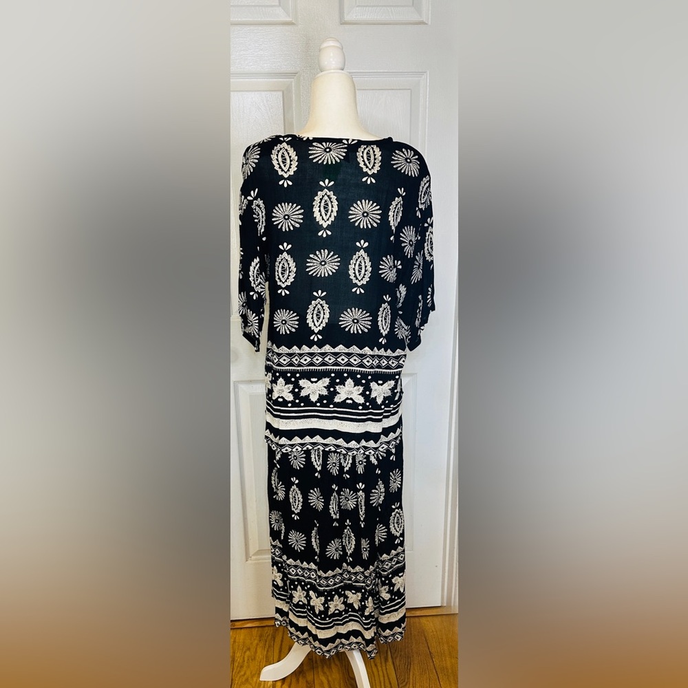 Exclusif By Whispers Flowy Comfy Two Piece Skirt Blouse Boho Black White Medium - Picture 4 of 16